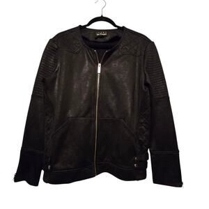 The Kooples Sport Black Moto Faux Leather Bomber Jacket Womens XL Luxury Grunge